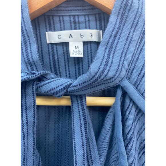 Cabi Cascade Peplum‎ Steampunk 100% Cotton Cropped Blue Striped Jacket Sz M - Picture 4 of 10